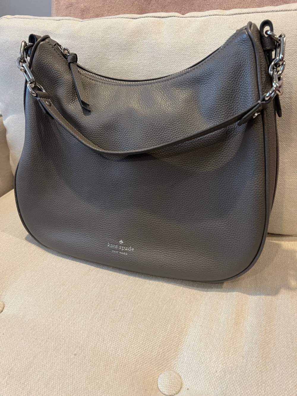 kate spade Gray Pebbled Leather Hobo